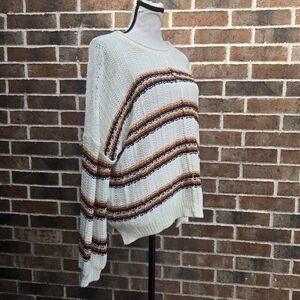 White Crow by Buckle Striped Knit Sweater Size M Cream Brown Blue Boho Cozy